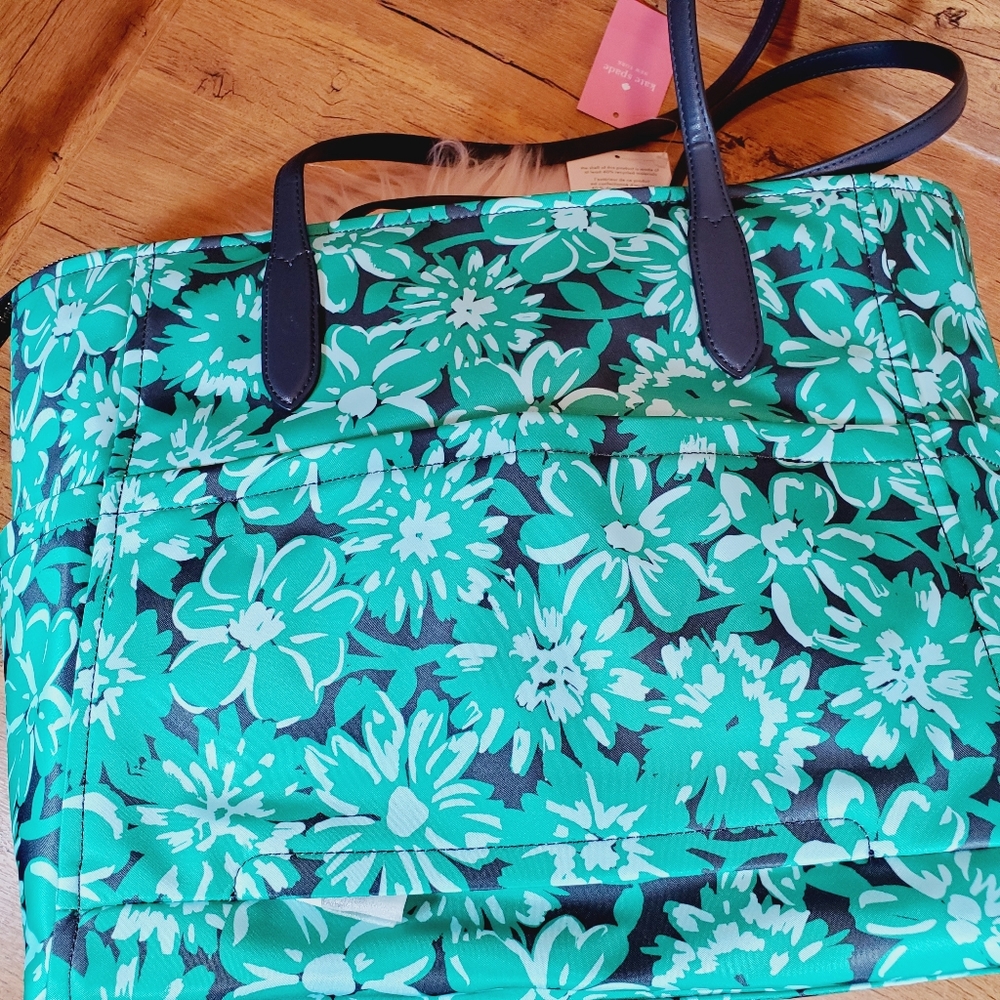 Kate Spade Chelsea The Little Better Nylon Large Top Zip Tote Green Multi Floral